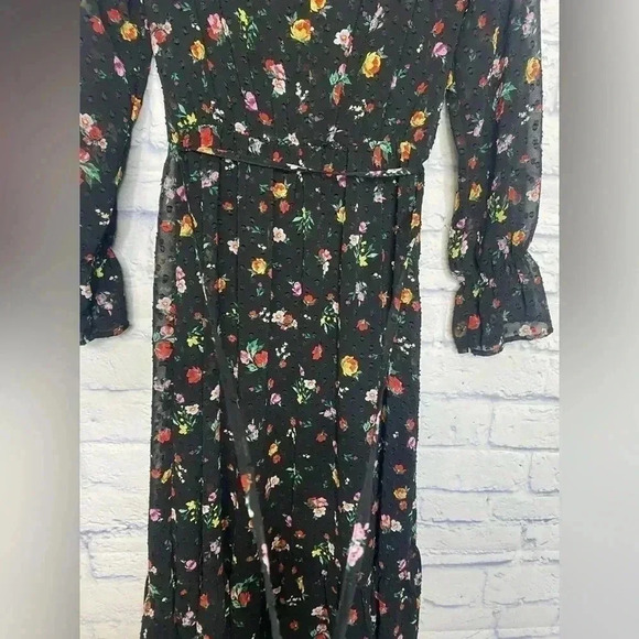 Banana Republic ClipDot Black Floral Chiffon Midi Dress - Picture 11 of 12